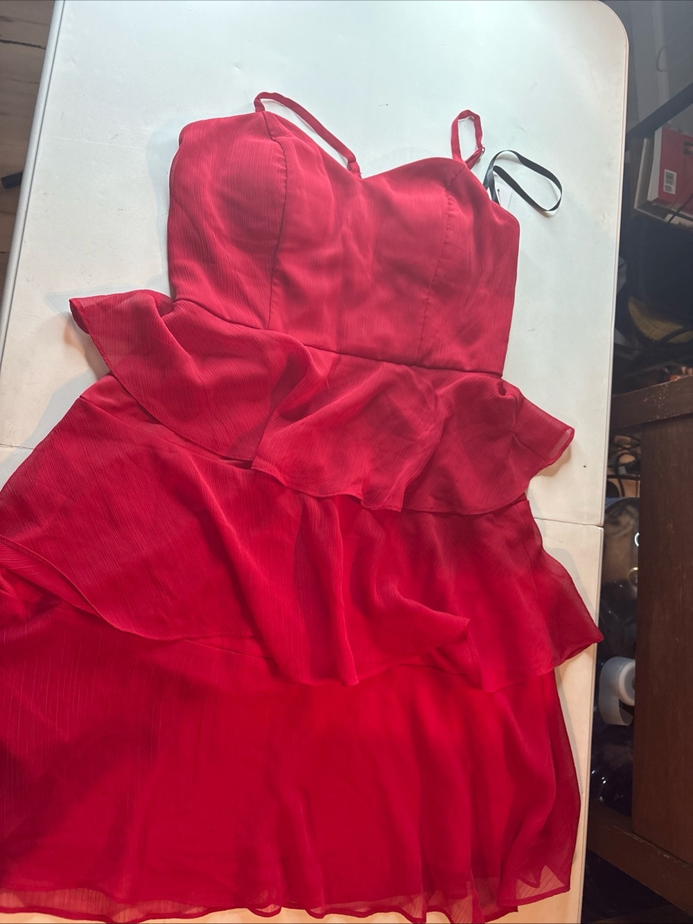 by & by Red Ruffled Tiered Mini Dress